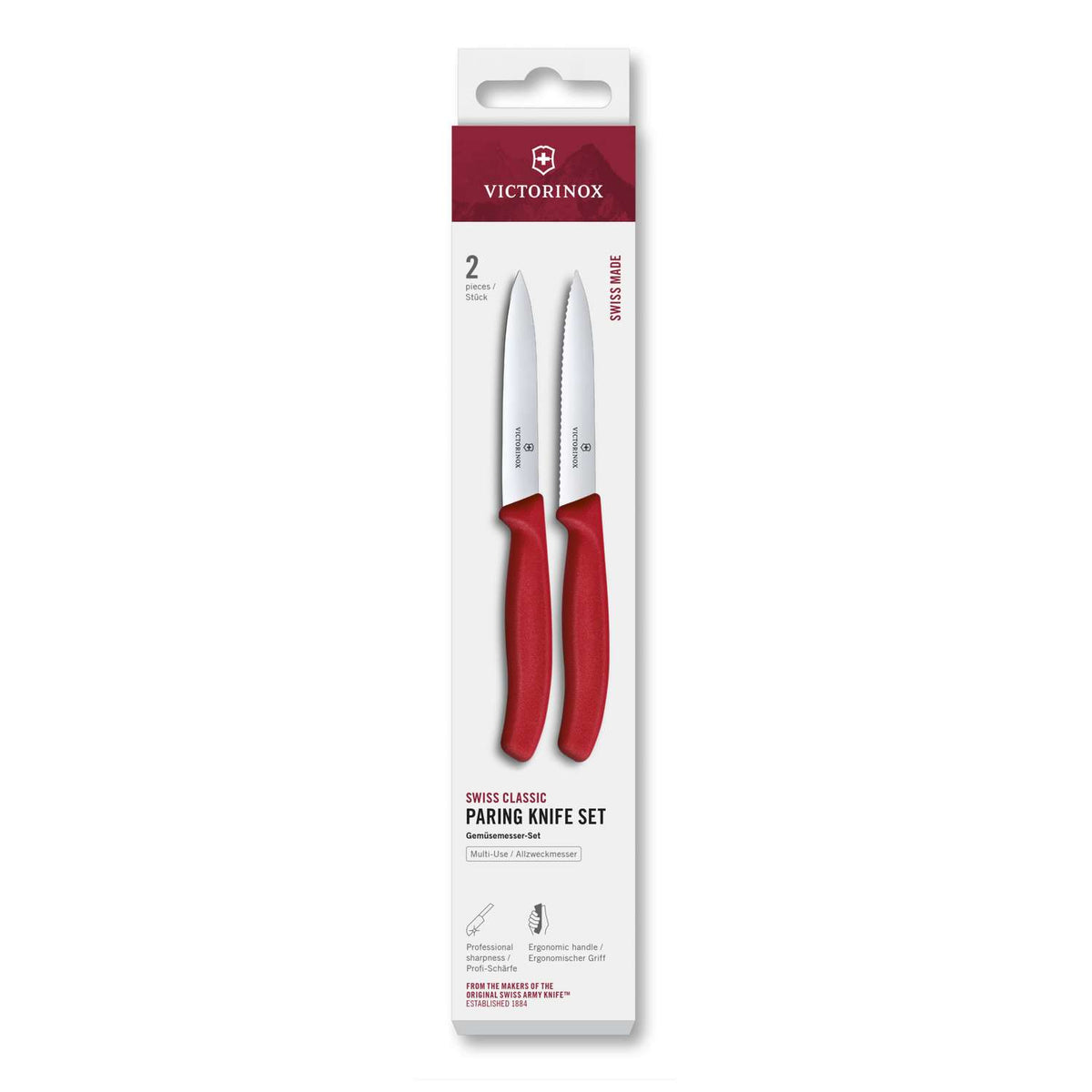 Victorinox Kitchen Knives Red Handles 10 cm 2 pcs Set Swiss Classic 6.7791.2C1