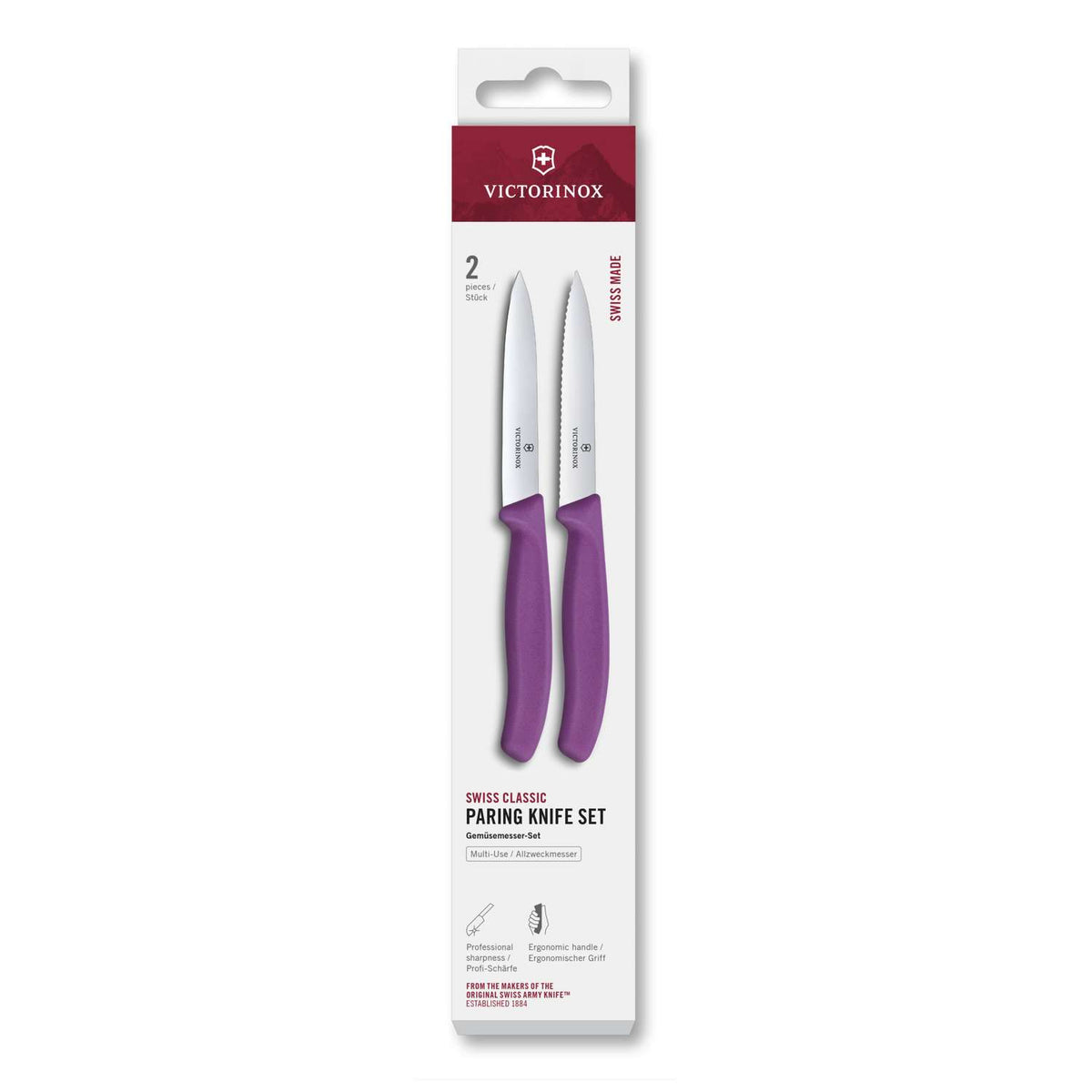 Victorinox Kitchen Knives Purple Handles 10 cm 2 pcs Set Swiss Classic 6.7795.2C1
