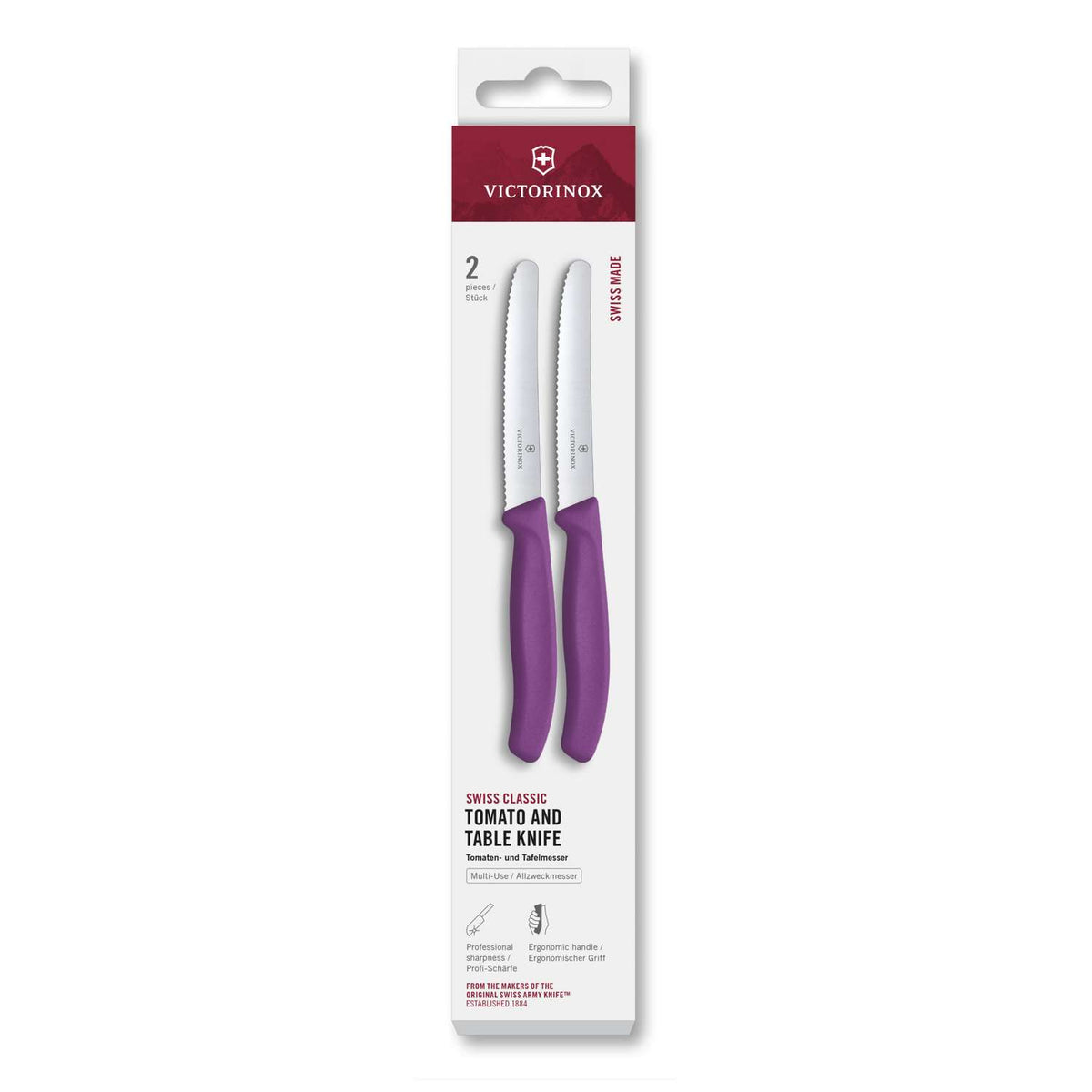 Victorinox Serrated Utility Knife 11 cm Purple Handle 2 pcs Set Swiss Classic 6.7835.2C1