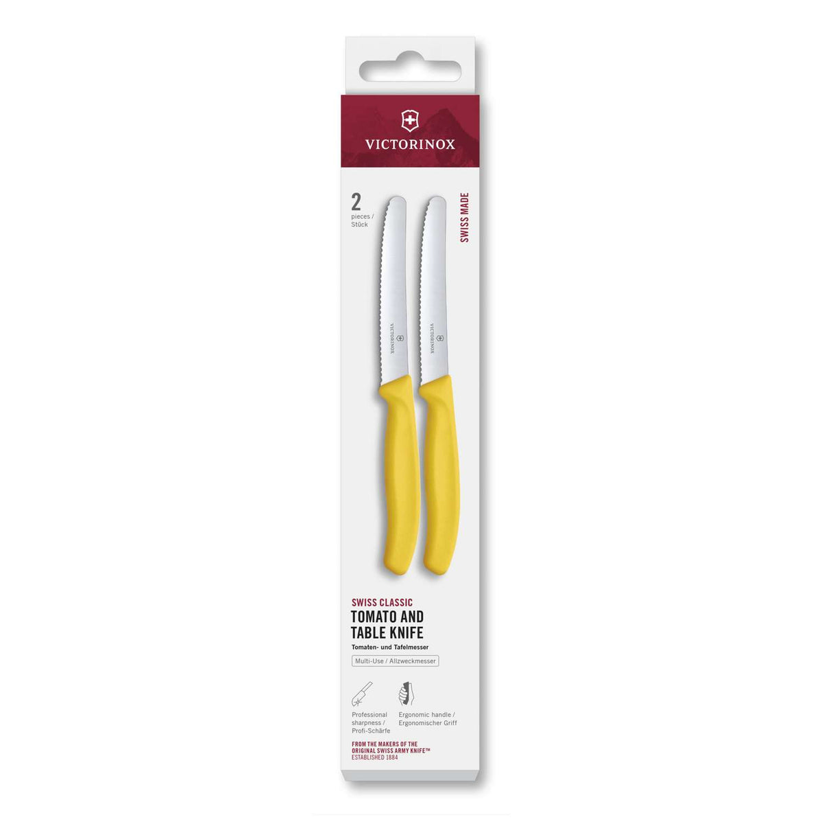 Victorinox Serrated Utility Knife 11 cm Yellow Handle 2 pcs Set Swiss Classic 6.7838.2C1