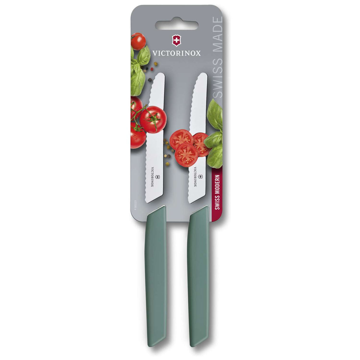 Victorinox Round Utility Knife 11 cm, Serrated Green Pastel Set 2 pcs Swiss Modern