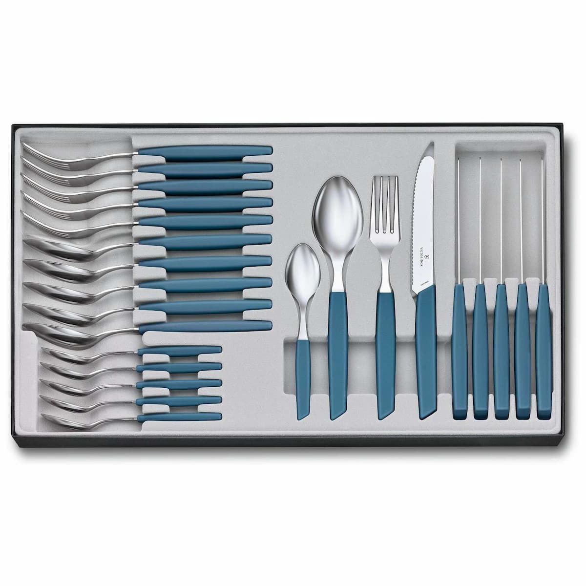 Victorinox Stainless Steel Cutlery Blue Pastel Set 24 pcs Swiss Modern