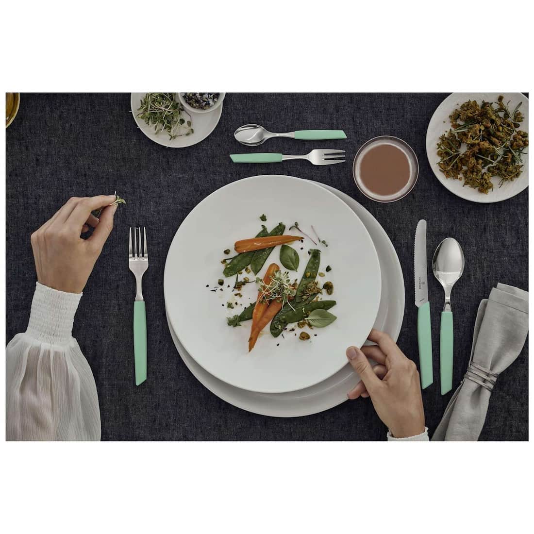 Victorinox Stainless Steel Cutlery Green Pastel Set 24 pcs Swiss Modern