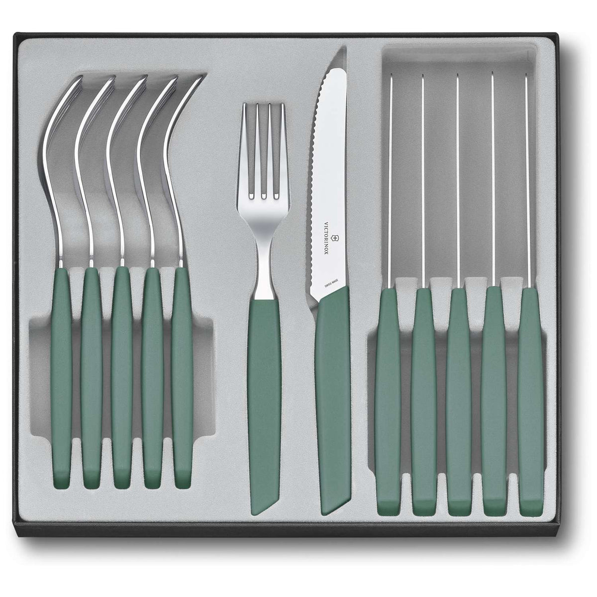 Victorinox Stainless Steel Cutlery Green Pastel Set 12 pcs Swiss Modern