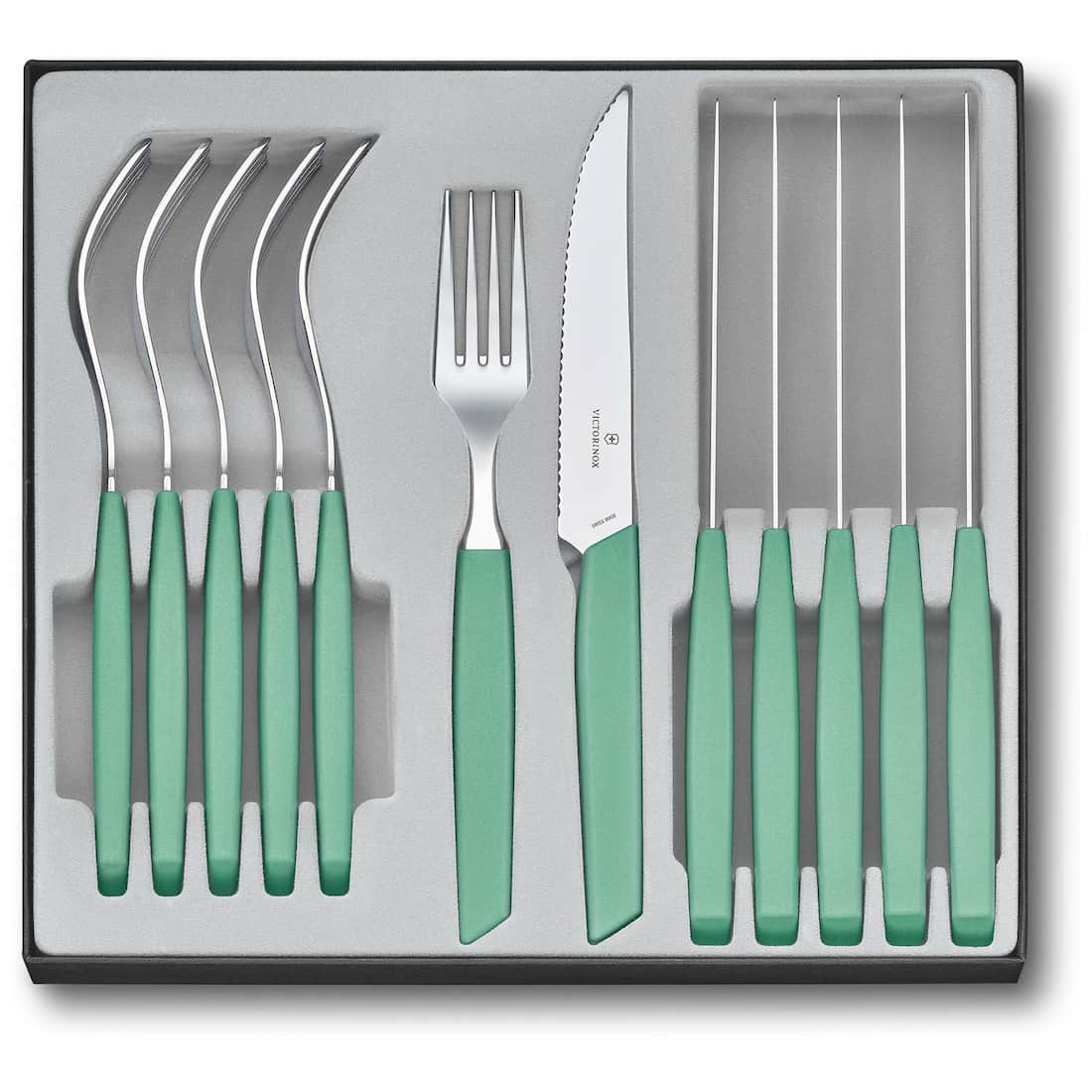 Victorinox Stainless Steel Cutlery Green Pastel Set 12 pcs Swiss Modern