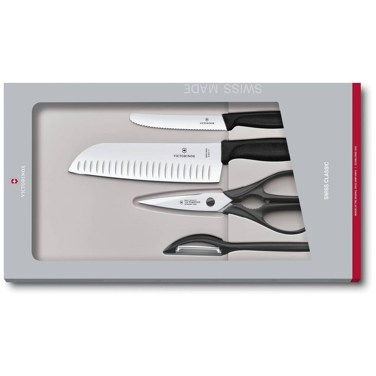 Victorinox Knives And Kitchen Tools Black Handles 4 pcs Set Gift Box Swiss Classic 6.7133.4G