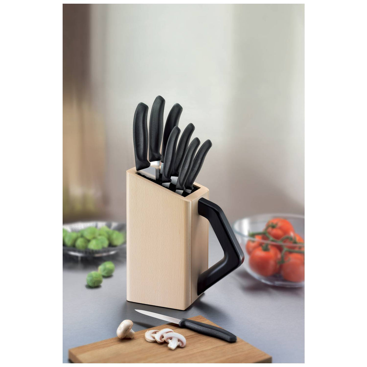 Victorinox Beechwood Knife Block Nylon Inlay 8-Piece Set Swiss Classic 6.7173.8