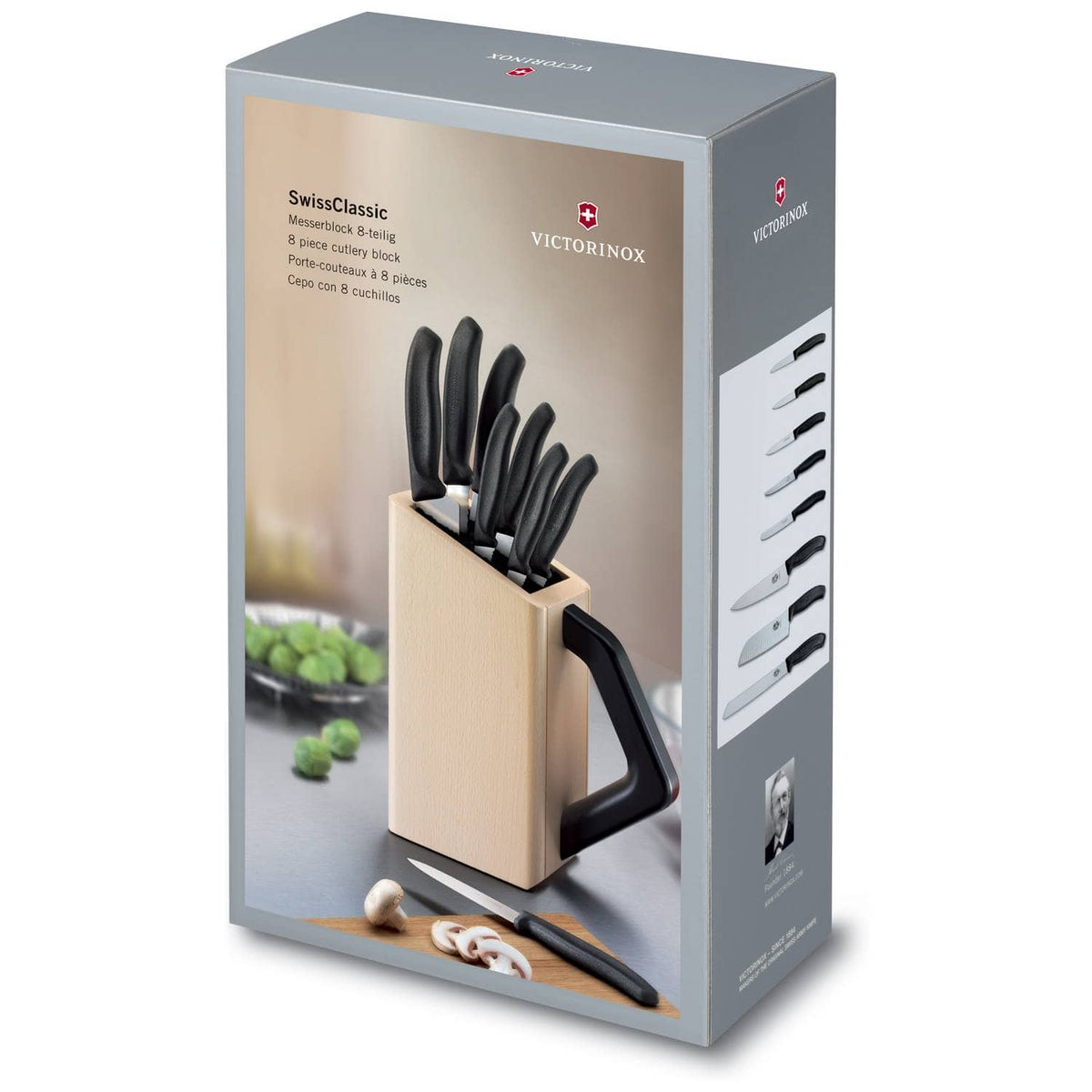 Victorinox Beechwood Knife Block Nylon Inlay 8-Piece Set Swiss Classic 6.7173.8
