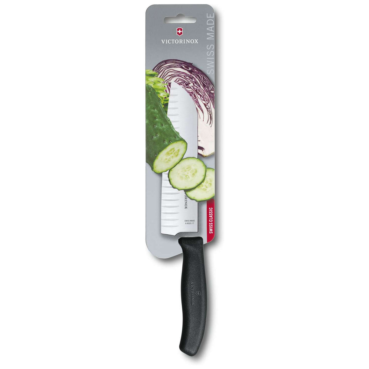 Victorinox Hollow Edge Santoku Knife Black Handle 17 cm Swiss Classic 6.8523.17B