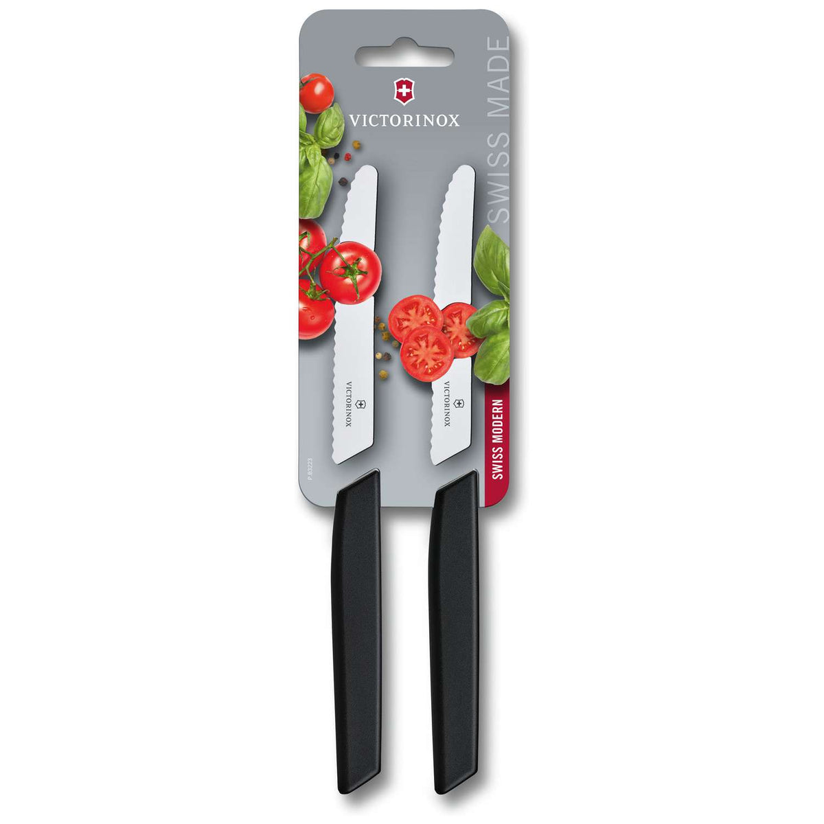 Victorinox Round Utility Knife 11 cm, Serrated Black Set 2 pcs Swiss Modern