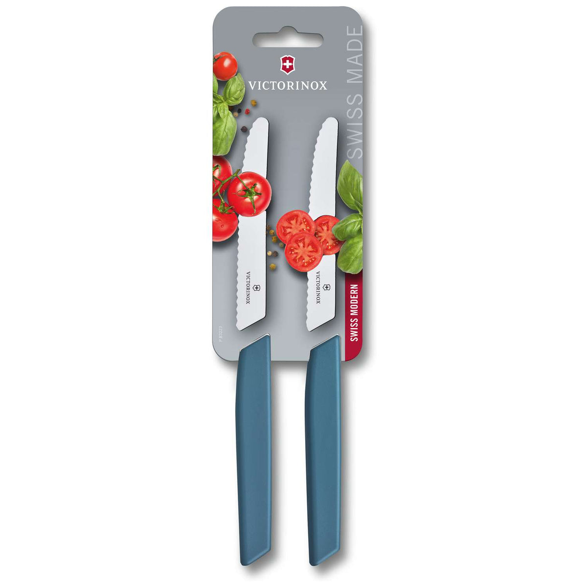 Victorinox Round Utility Knife 11 cm, Serrated Blue Pastel Set 2 pcs Swiss Modern