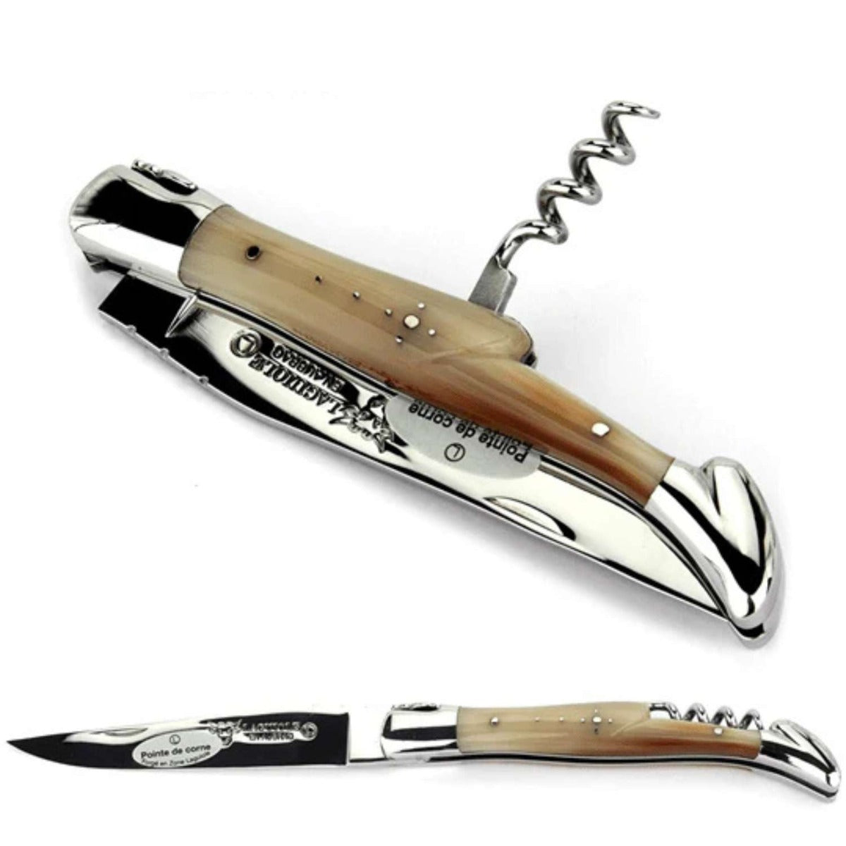 Laguiole en aubrac Folding Knife 12 cm with Corkscrew Solid Horn Handle Laguiole en Aubrac L0312PCIF