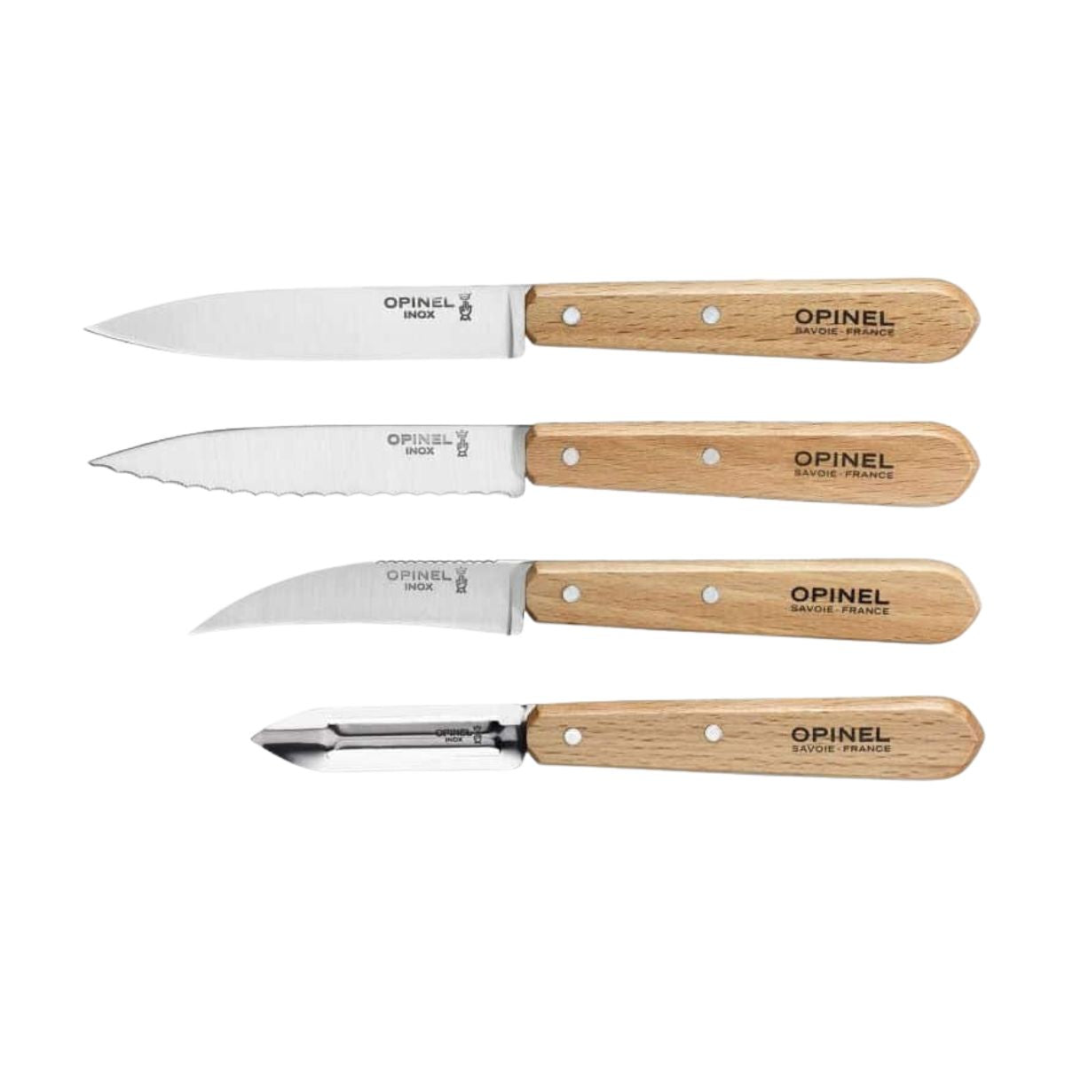 Opinel Kitchen Knives & Peeler Set 4 pcs With Beechwood Handles Les Essentiels 001300