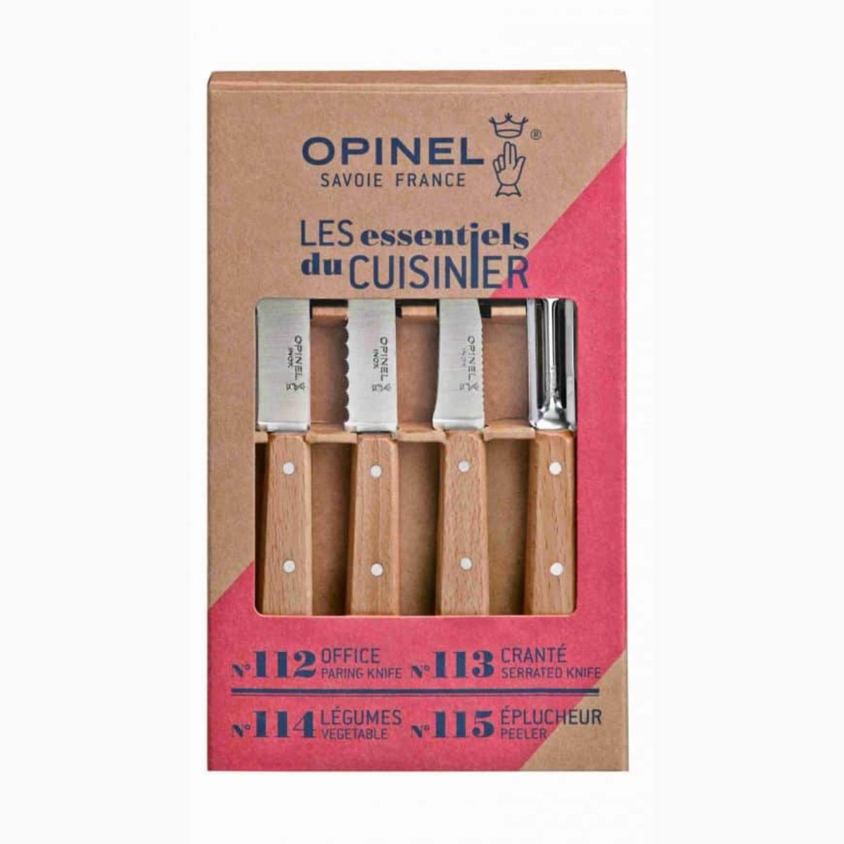 Opinel Kitchen Knives & Peeler Set 4 pcs With Beechwood Handles Les Essentiels 001300