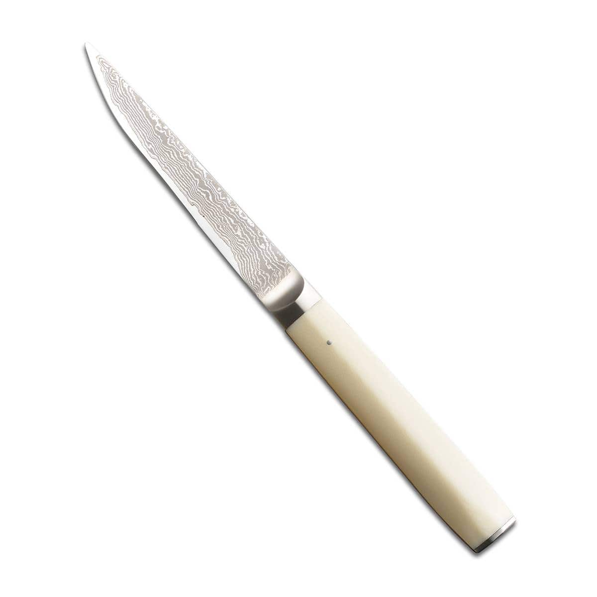 Tojiro Damascus Steak Knife 8 cm White Micarta Wakisashi Handle FD-1003