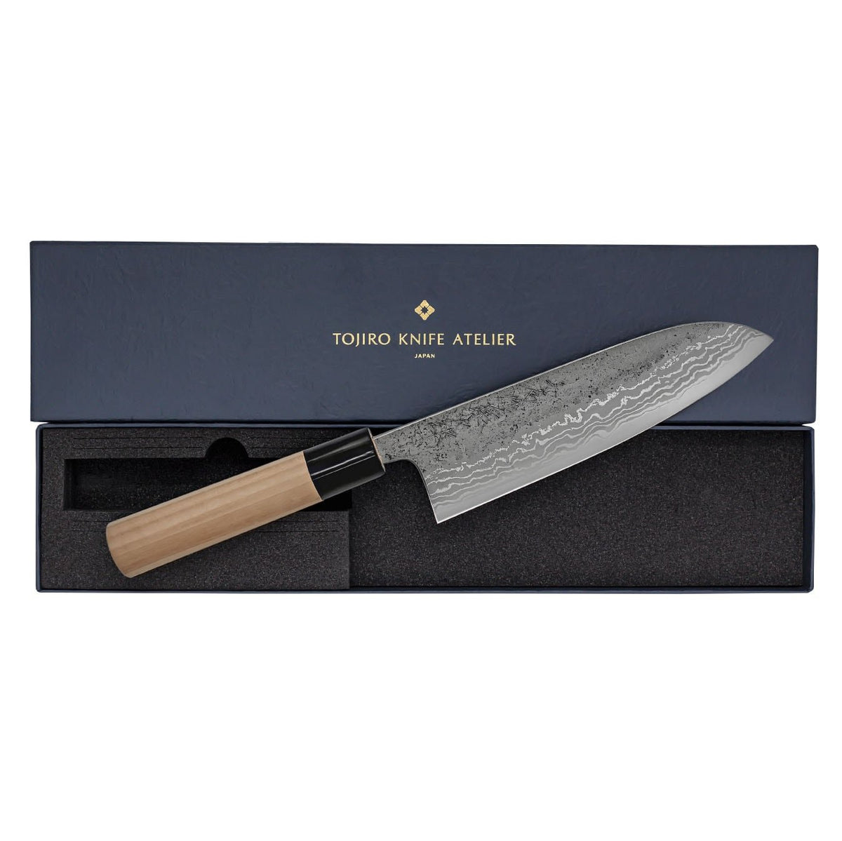 Tojiro Rough Aogami Damascus Handmade Santoku Knife 17 cm Magnolia Handle