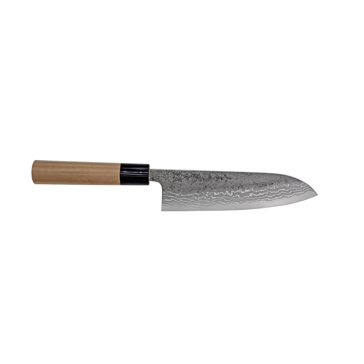 Tojiro Rough Aogami Damascus Handmade Santoku Knife 17 cm Magnolia Handle