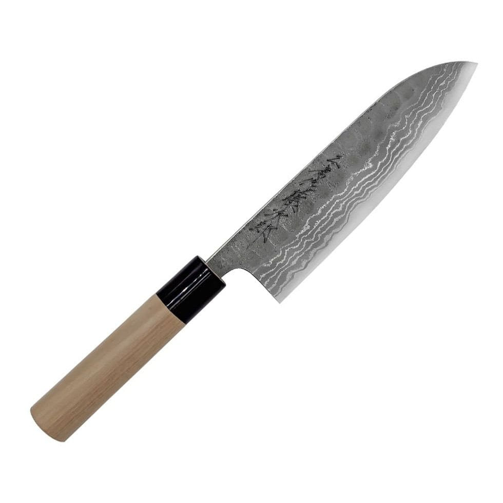 Tojiro Hammered Aogami Damascus Handmade Santoku Knife 17 cm Magnolia Handle
