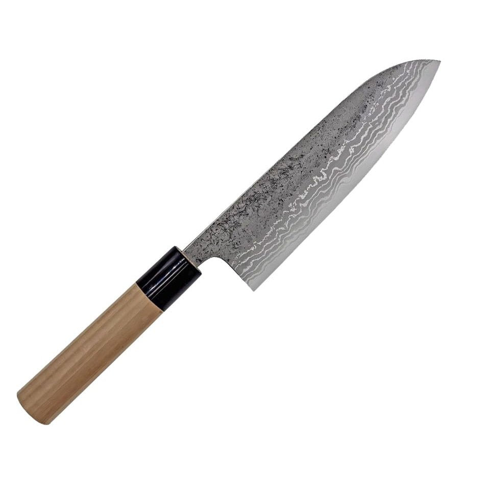 Tojiro Rough Aogami Damascus Handmade Santoku Knife 17 cm Magnolia Handle