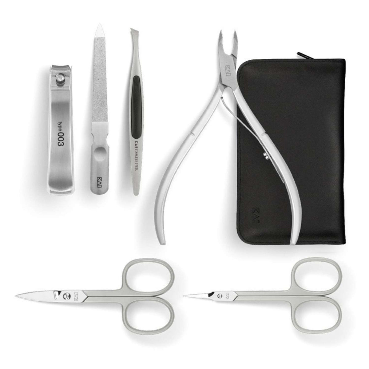 KAI Japanese Manicure Set 6 pcs (Nail Scissors, Cuticle Scissors, Nail Nippers, Nail File, Tweezers & Cuticle Nippers) Instruments Sets BCI-SET03
