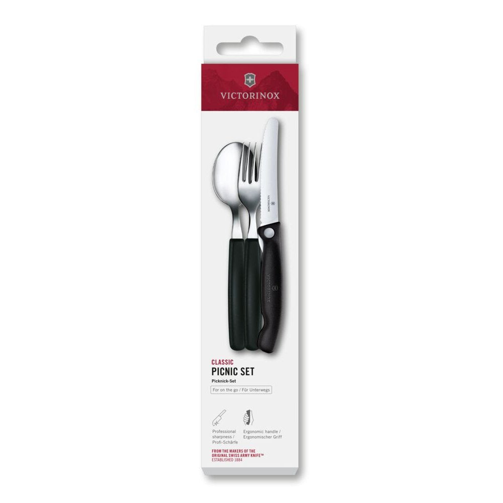 Victorinox Stainless Steel Cutlery Black Handle Set 3 pcs Swiss Classic 6.7193.3F