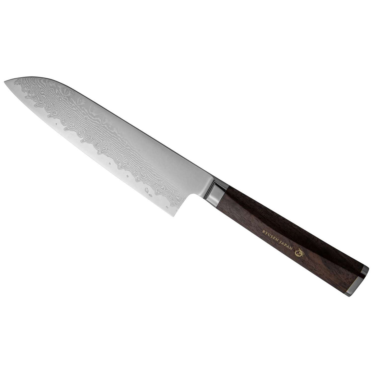 Ryusen Damascus Santoku Knife 18 cm Walnut Handle Prever PV-103