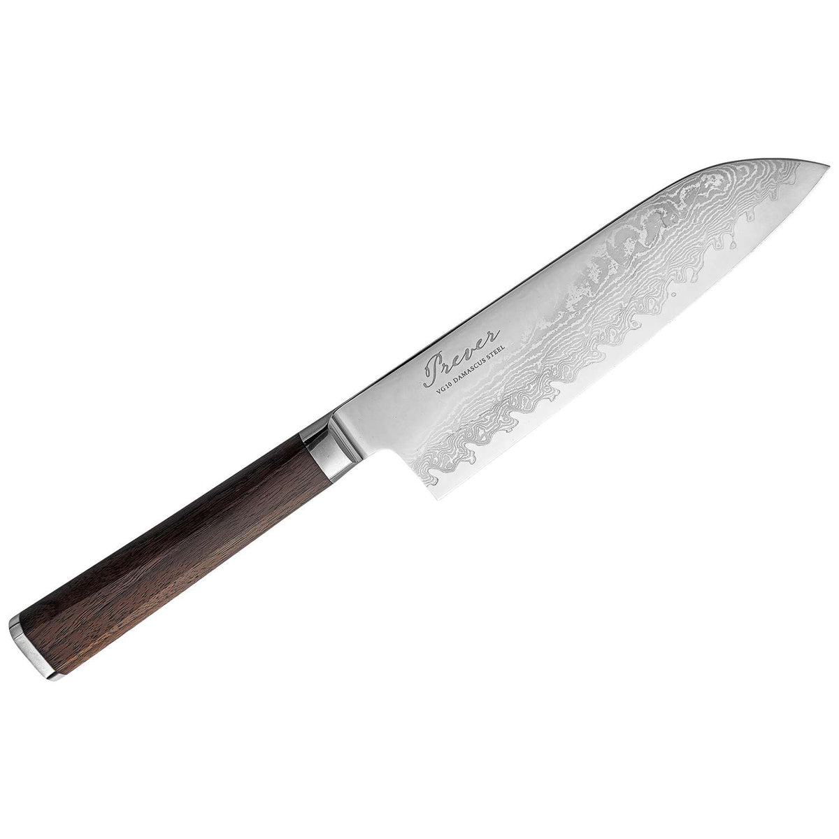 Ryusen Damascus Santoku Knife 18 cm Walnut Handle Prever PV-103