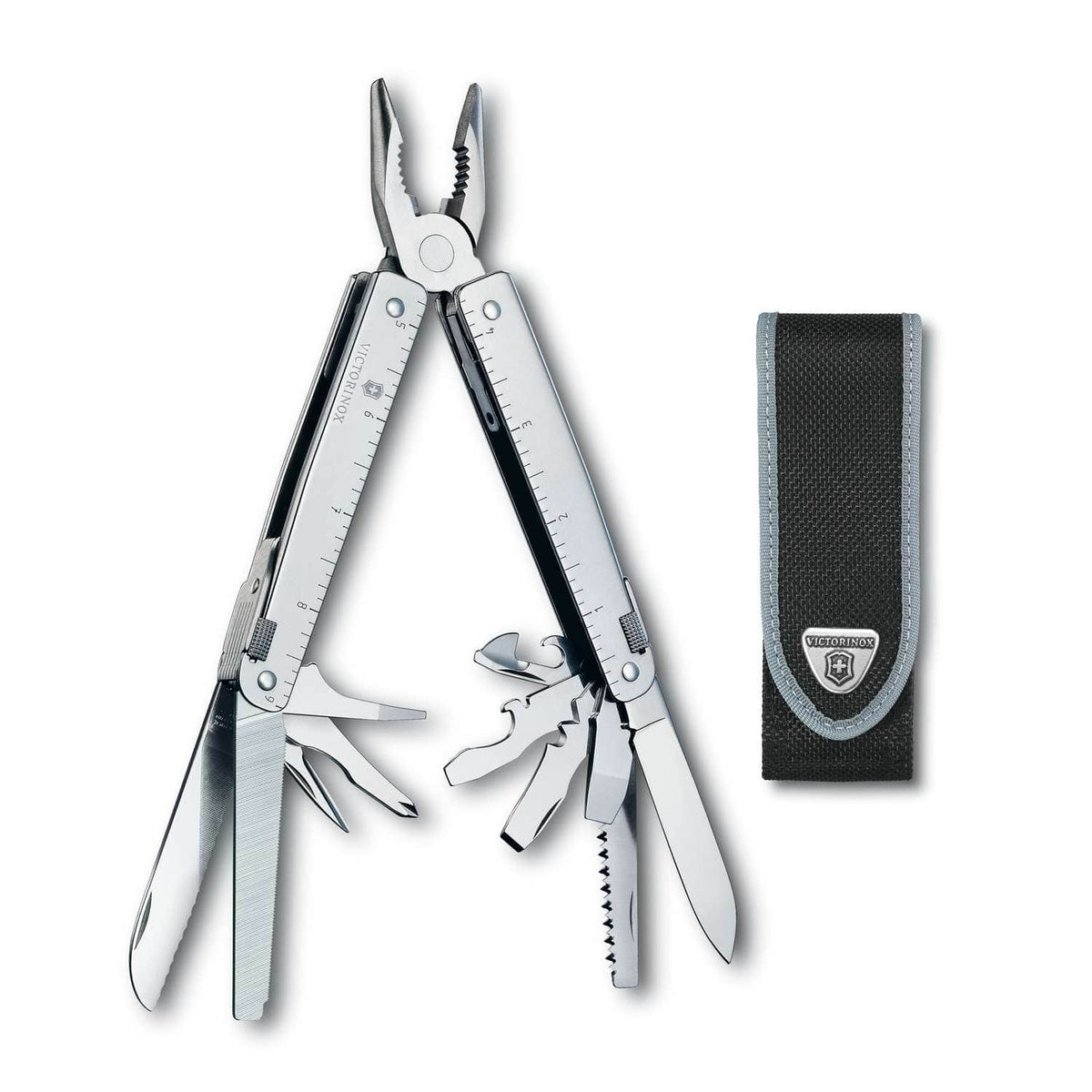 Victorinox Swiss Tool Swiss Army Multitool 115 mm 26 Functions Silver In Belt Pouch 3.0323.N