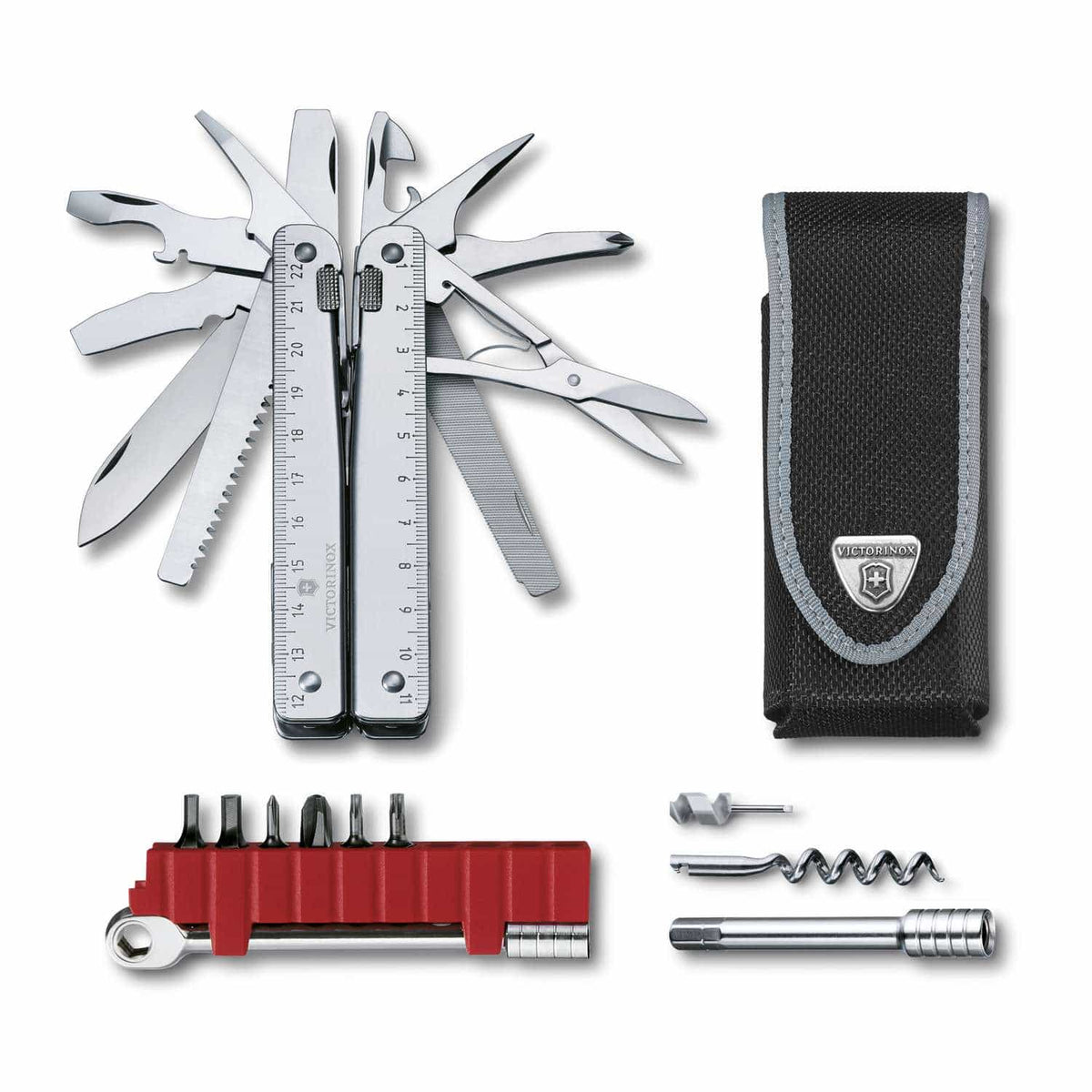 Victorinox Swiss Tool X Plus Ratchet Swiss Army Multitool 115 mm 38 Functions Silver In Belt Pouch 3.0339.N