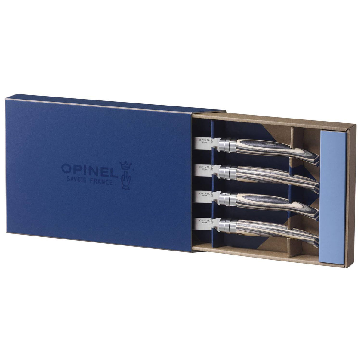 Opinel Handmade Steak Knives Set 4 pcs 10 cm Birch Wood Handle Table Chic 001829