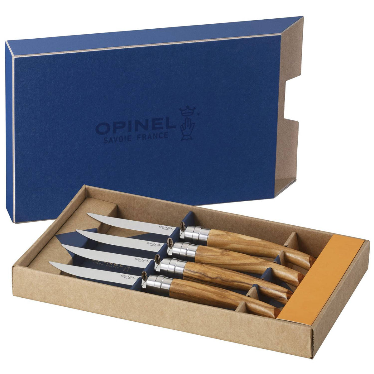 Opinel Handmade Steak Knives Set 4 pcs 10 cm Olive Wood Handle Table Chic 001830