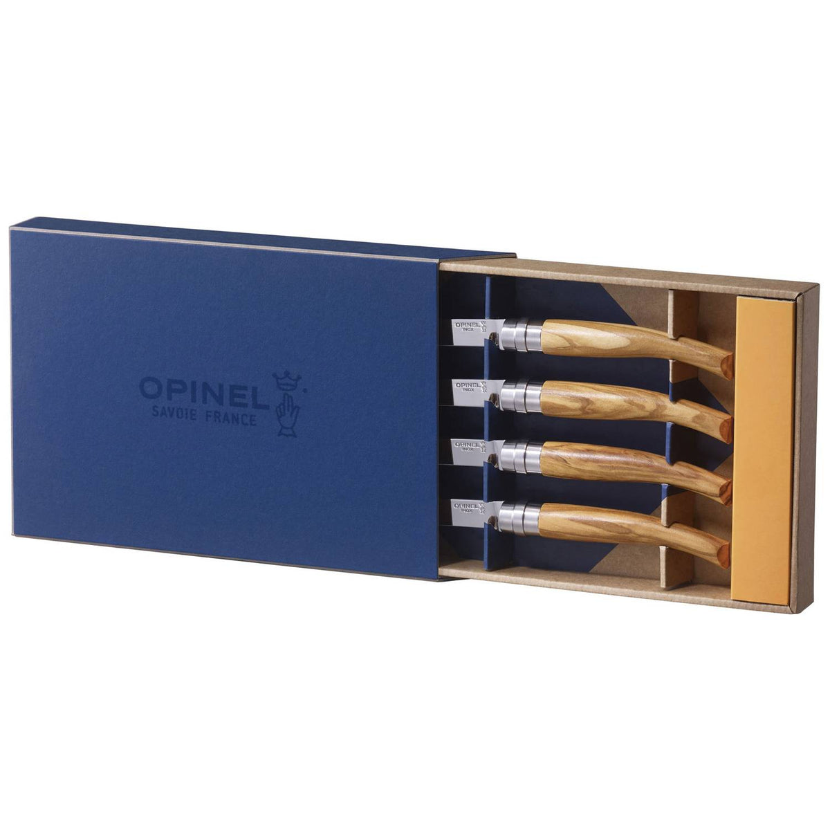 Opinel Handmade Steak Knives Set 4 pcs 10 cm Olive Wood Handle Table Chic 001830