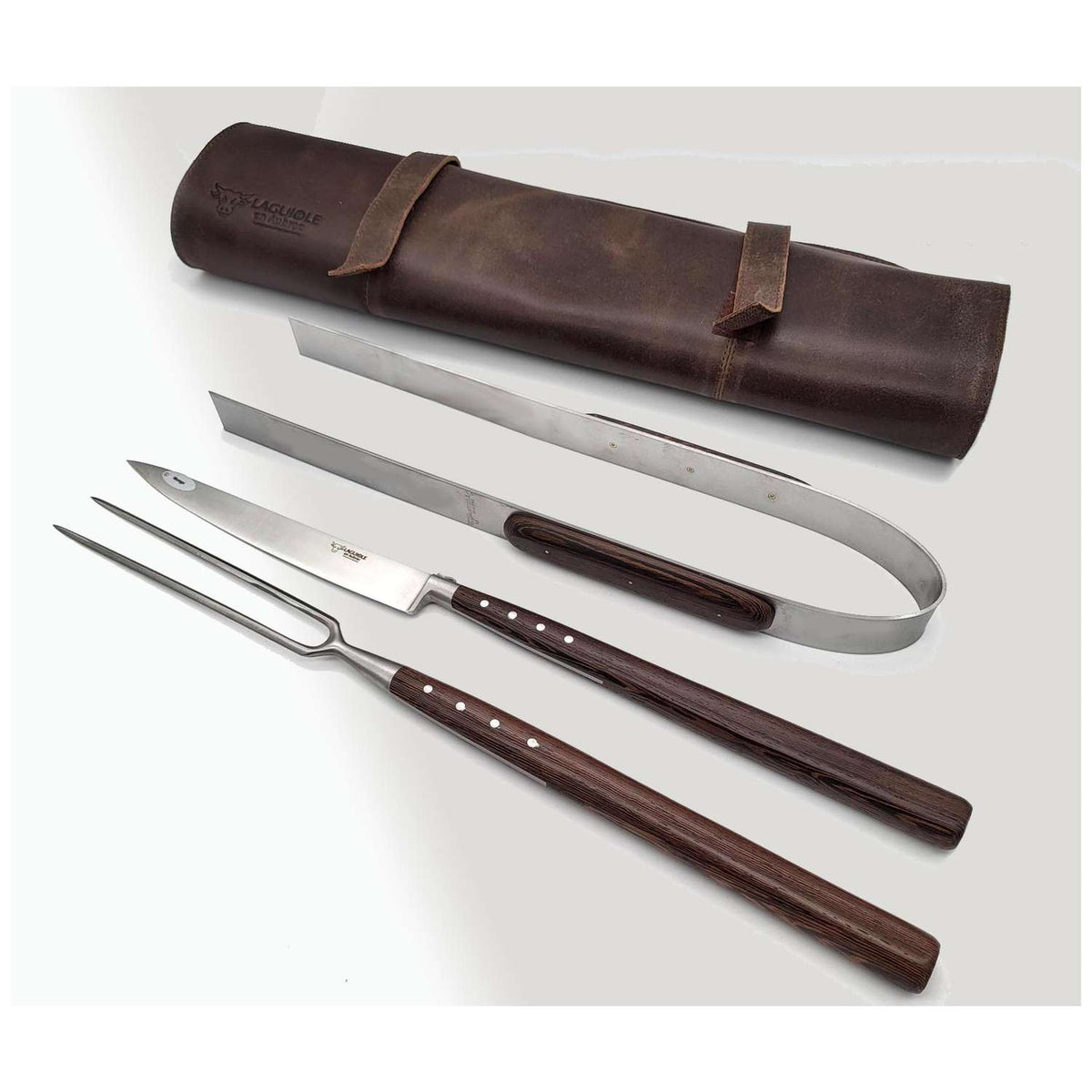 Laguiole en aubrac Handcrafted Barbecue Serving 4 pcs Set Wenge Wood Handles Laguiole en Aubrac SMB99WEI