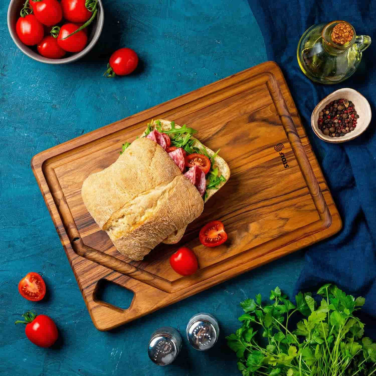 Stolf Teak Wood Cutting Board With Groove 36 x 25 x 1.9 cm Elegance Culinary ST.2036