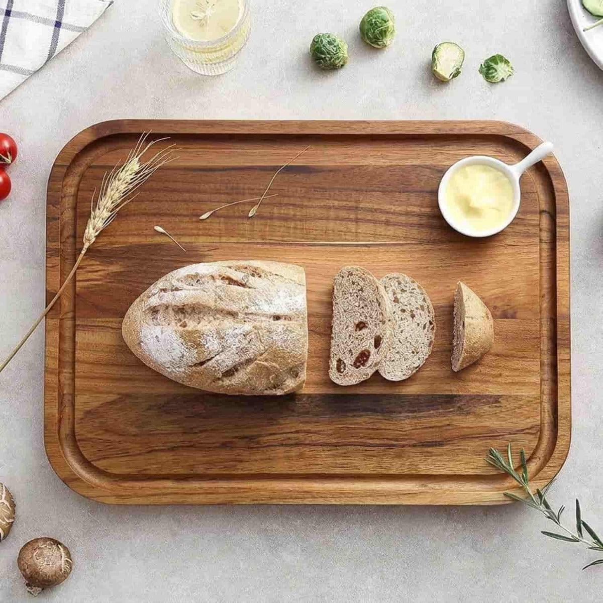 Stolf Teak Wood Cutting Board With Groove 48 x 30 x 2.4 cm Elegance Culinary ST.2148