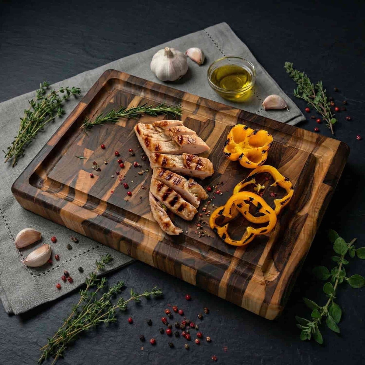 Stolf End Grain Teak Wood Cutting Board With Groove 30 x 20 x 3.2 cm Supreme ST.3030
