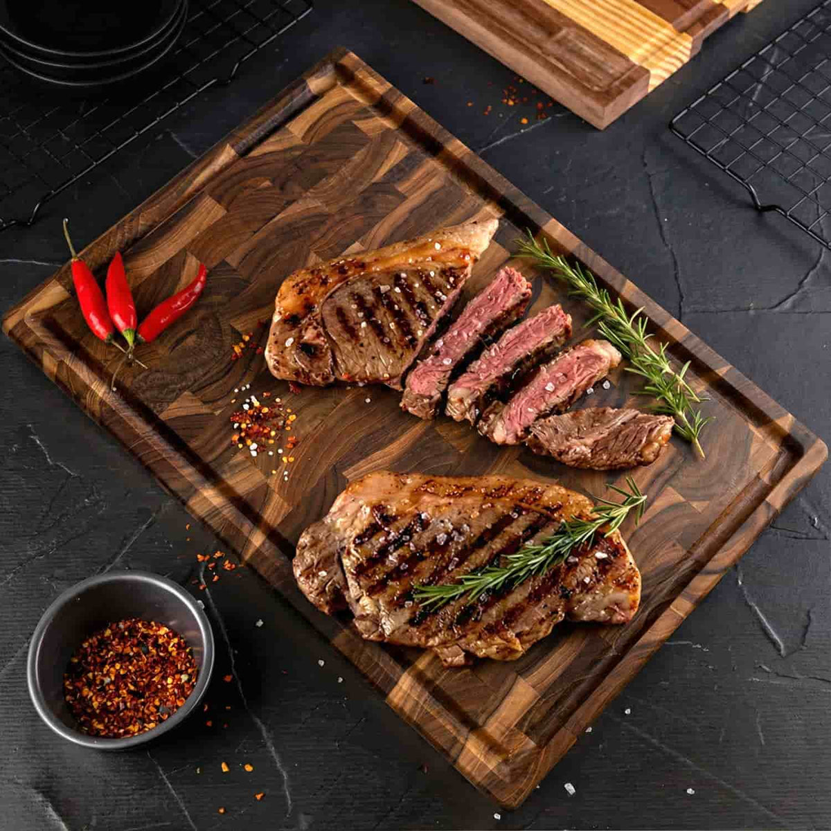 Stolf End Grain Teak Wood Cutting Board With Groove 44 x 29.5 x 3.2 cm Supreme ST.3044