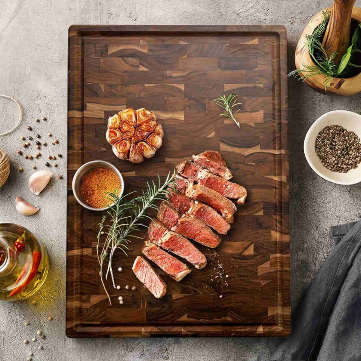 Stolf End Grain Teak Wood Cutting Board With Groove 58.5 x 38 x 3.2 Supreme ST.3058