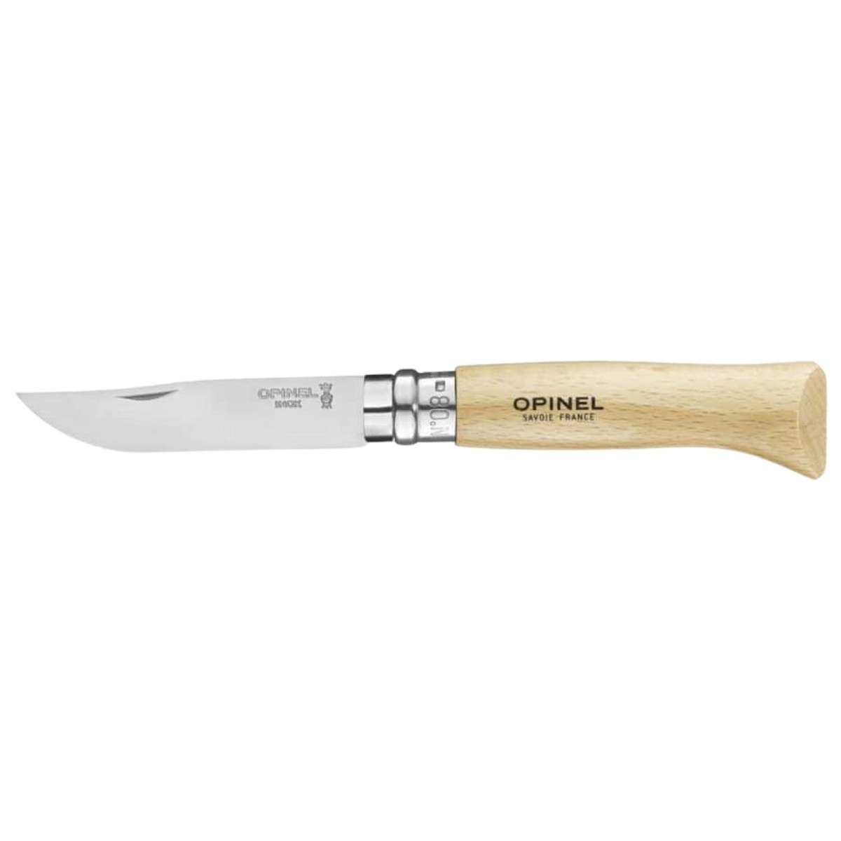 Opinel Pocket Knife 8.5 cm Beech Wood Handle and Steath in a Wooden Gift Box With Glass Lid No 8 Inox 001089