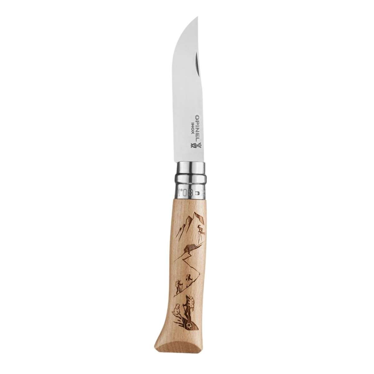 Opinel Pocket Knife 8.5 cm Engraved Beech Wood Handle No 8 Gravé Sport Hiking 002186