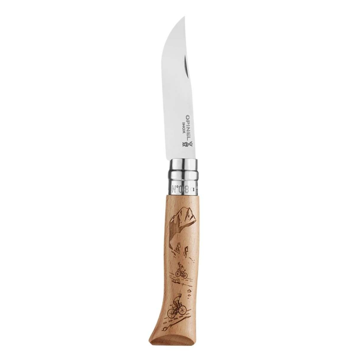 Opinel Pocket Knife 8.5 cm Engraved Beech Wood Handle No 8 Gravé Sport Mountain Biking 002187