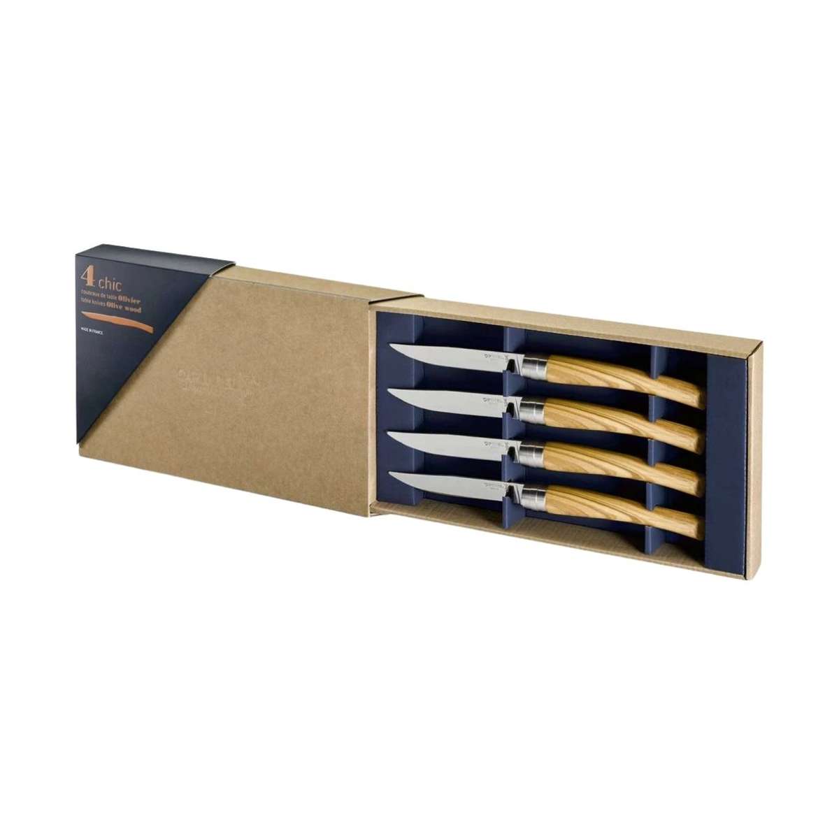 Opinel Handmade Steak Knives Set 4 pcs 10 cm Olive Wood Handle Table Chic 002481