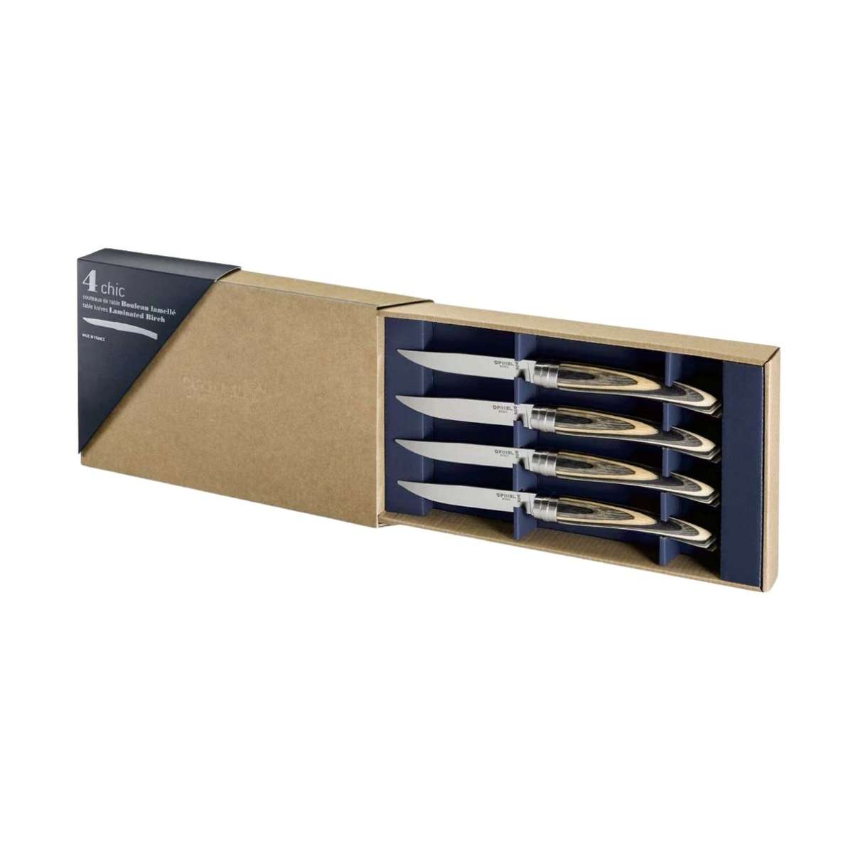 Opinel Handmade Steak Knives Set 4 pcs 10 cm Birch Wood Handle Table Chic 002483