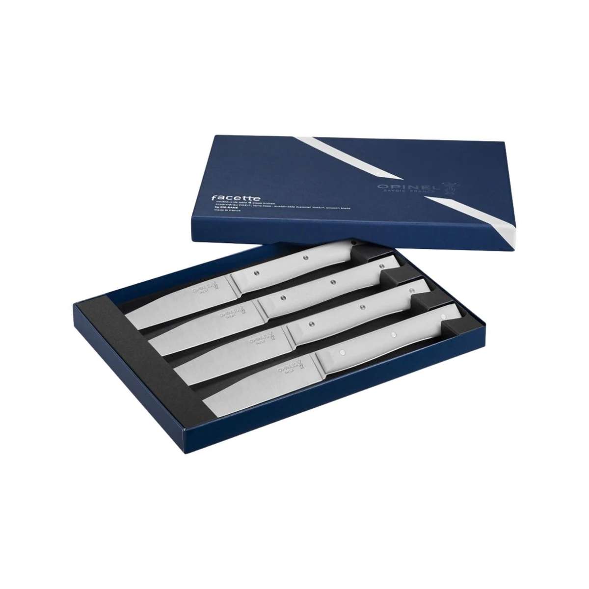 Opinel Knives 11 cm Set 4 pcs White Wooden Handle Facette 002499