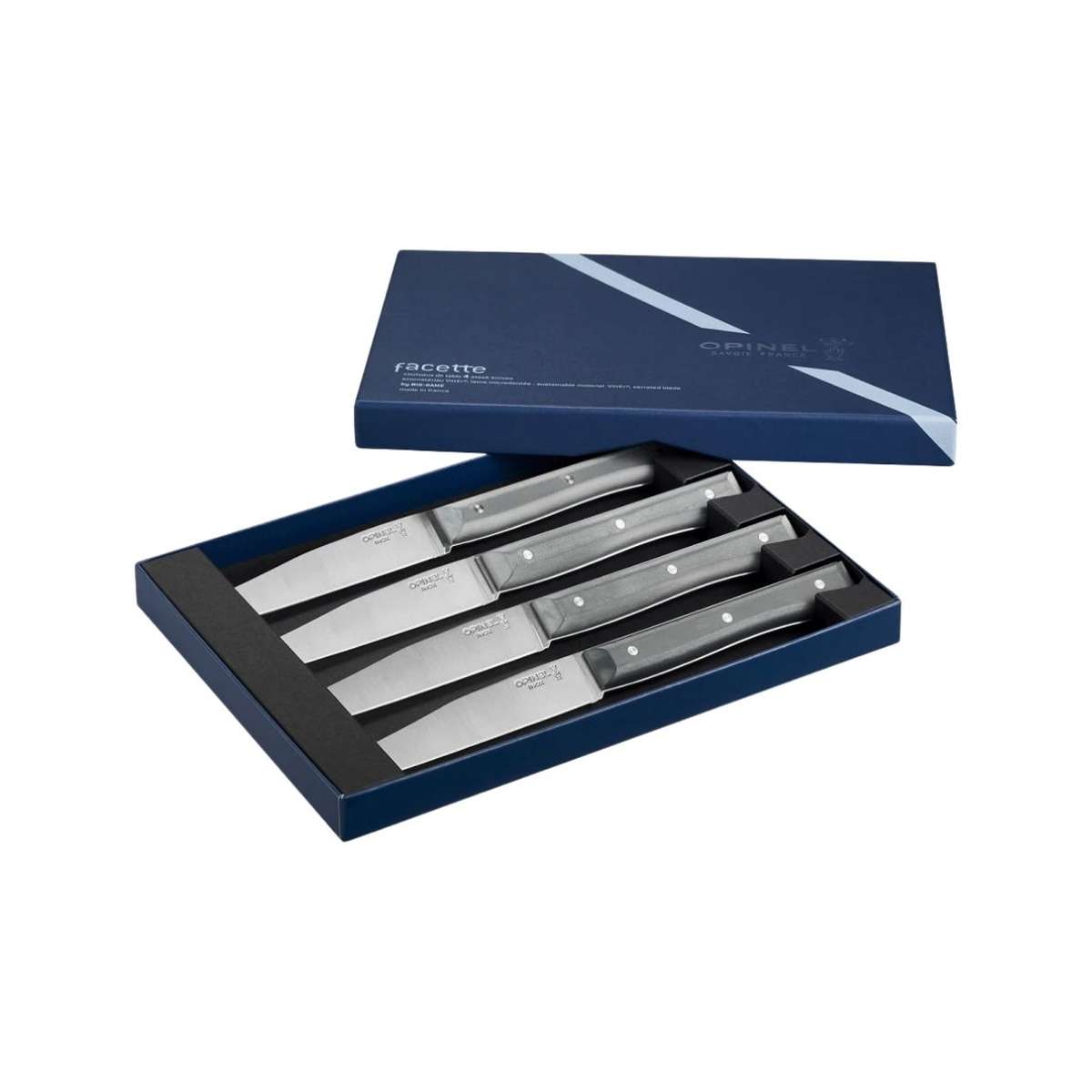 Opinel Serrated Knives 11 cm 4 pcs Set White Wooden Handle Facette Slate 002565