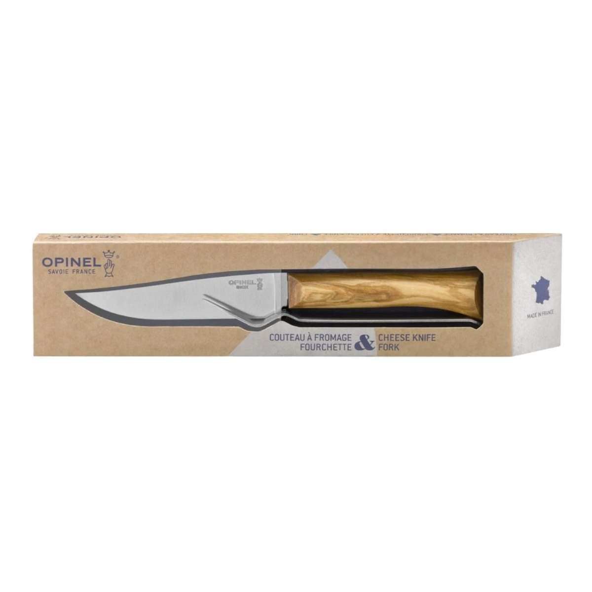 Opinel Cheese Knife 12.5 With Olive Wood Handle And Fork 2 pcs Set 002626