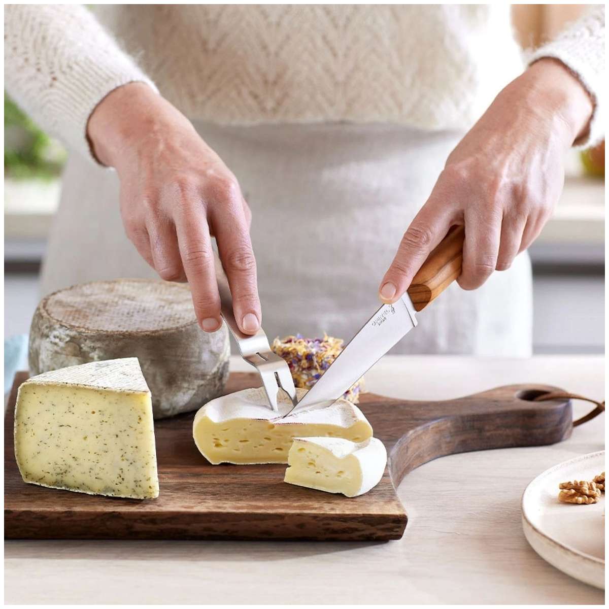 Opinel Cheese Knife 12.5 With Olive Wood Handle And Fork 2 pcs Set 002626