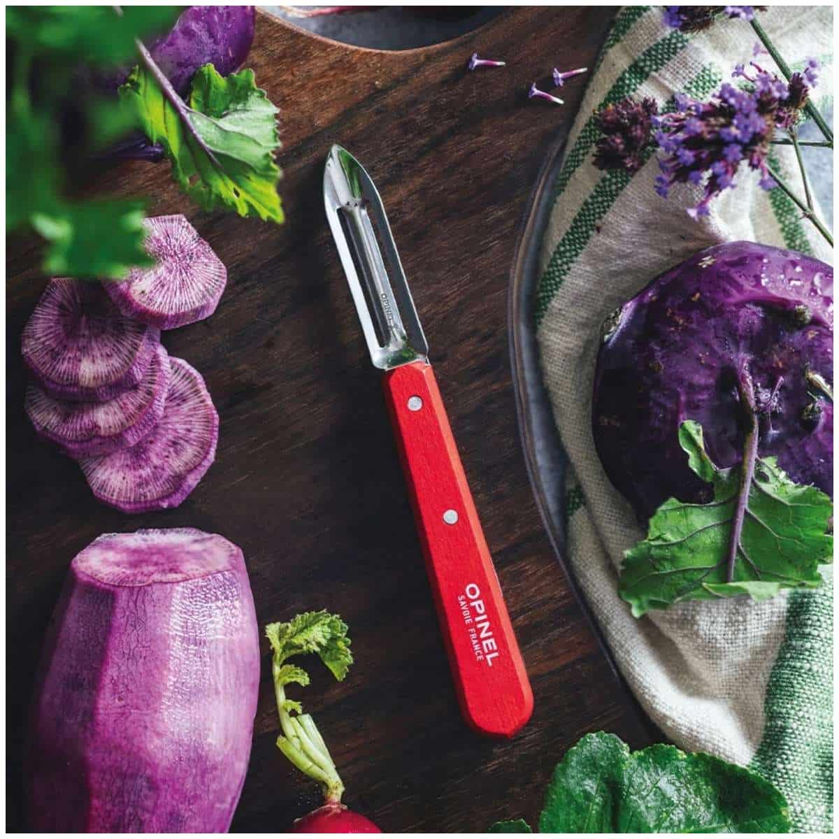 Opinel Stainless Steel Peeler 6 cm with Red Wooden Handle No 115 Paysage 003123