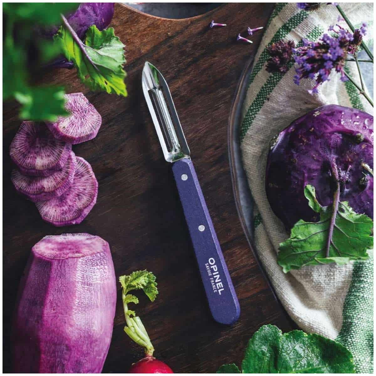 Opinel Stainless Steel Peeler 6 cm with Purple Wooden Handle No 115 Paysage 003124