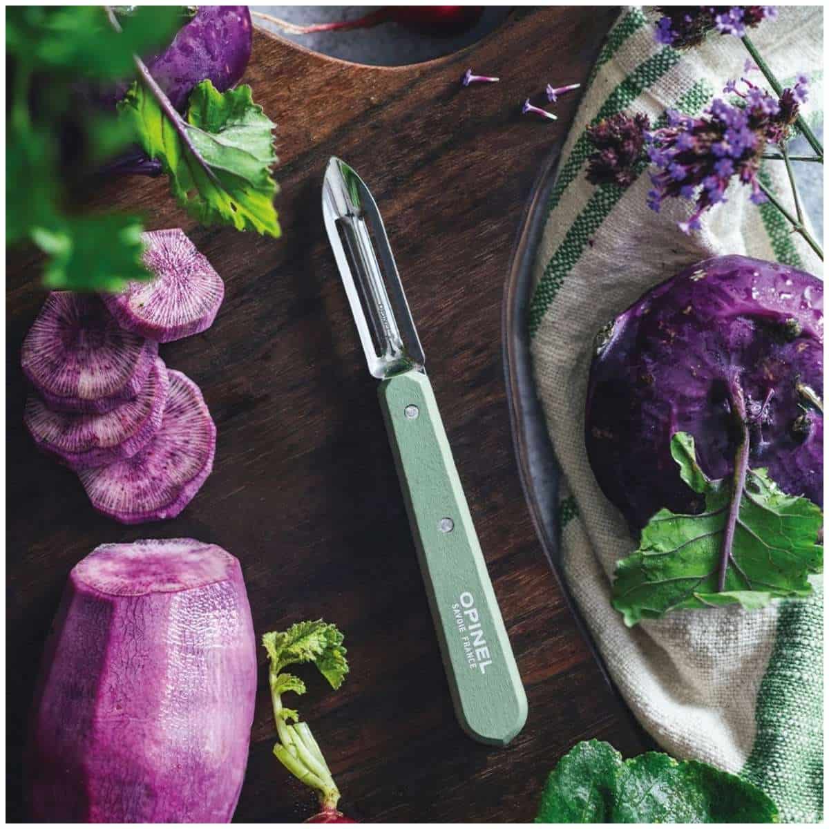 Opinel Stainless Steel Peeler 6 cm with Green Wooden Handle No 115 Paysage 003125